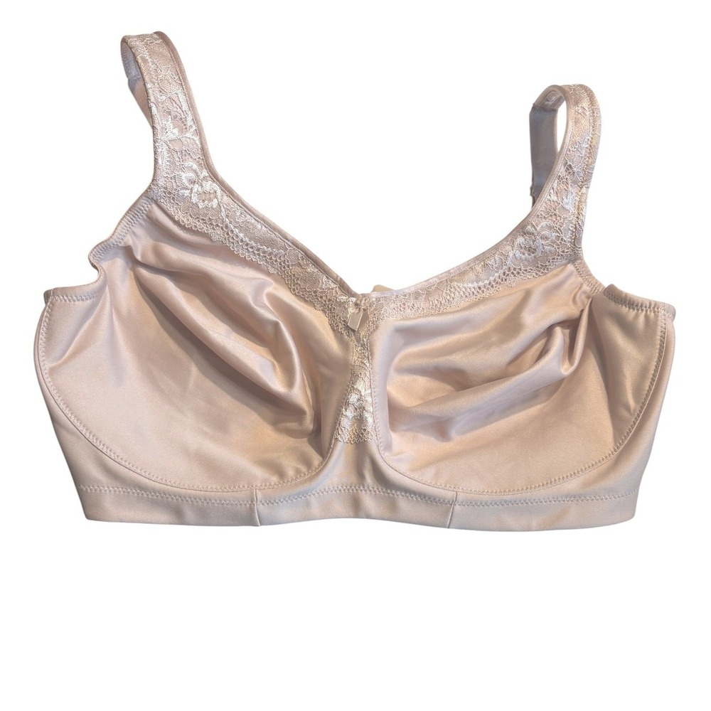 Glamorise MagicLift Bra Women 40H Beige Lace Trim Wireless Support 1007